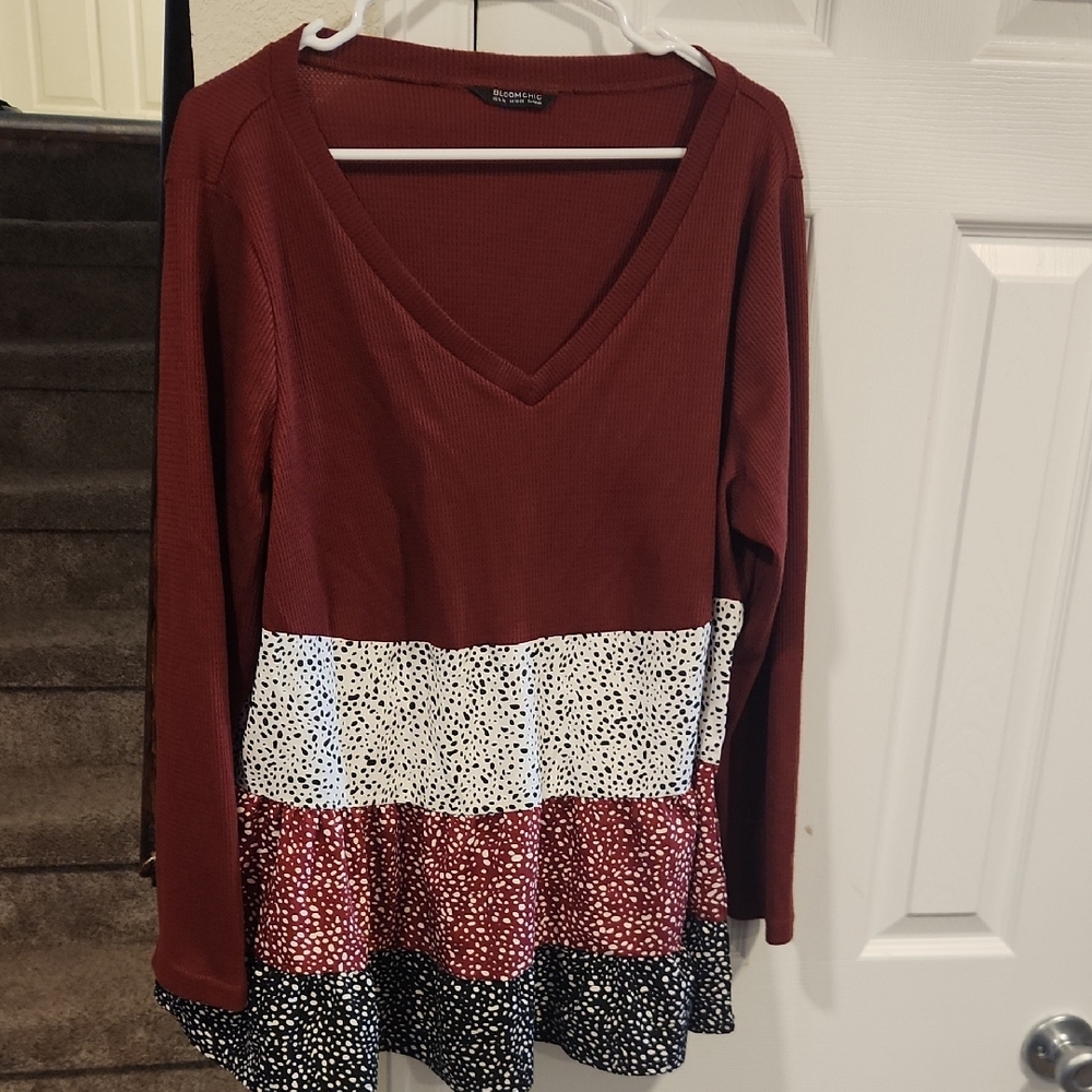 BloomChic Waffle Knit Long Sleeve Top